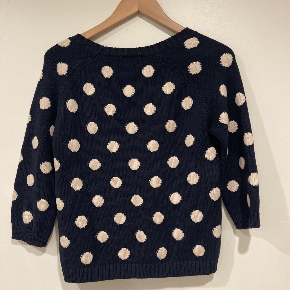 Women's Medium Navy Polka Dot Sweater 3/4 chunky Knit Twee Preppy academia - Picture 5 of 11
